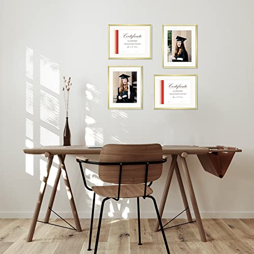 Frametory, 11X14 Aluminum Frame For 8.5X11 Picture Includes Ivory Mat For Wall Display, Sawtooth Hanger, Swivel Tabs, Spring Clips Great For Photos, Artworks, Posters (Gold, 2-Pack) #TOP7