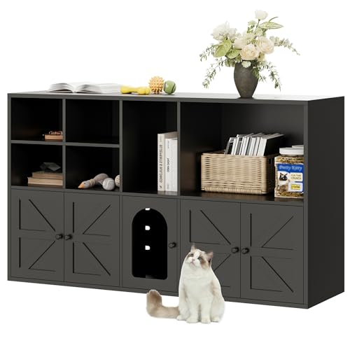 IRONCK Cat Litter Box Enclosure for 2 Cats, Litter Box Furniture Hidden with Double Room and Large...