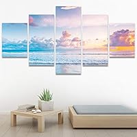 SIGNWIN 5 Panel Canvas Wall Art Modern Art Coastal Colorful Multicolor Photography Romantics Sunset for Home Decorations Ready to Hang - 60