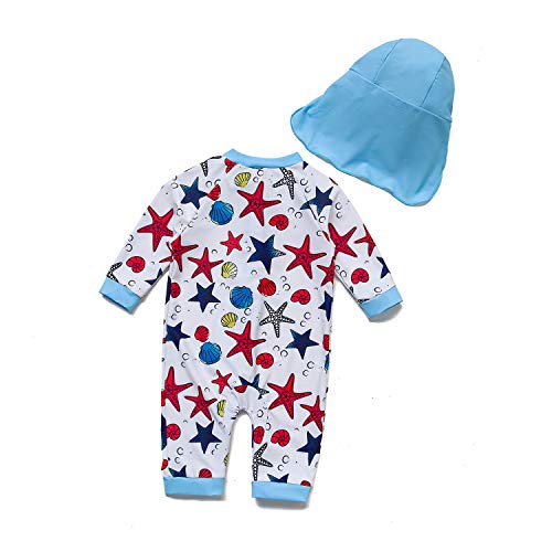 Baby Boys Sunsuits/Swimwear UPF 50+ Sun Protection One Piece Full-Length Zipper Swimsuits with Sun Cap.2