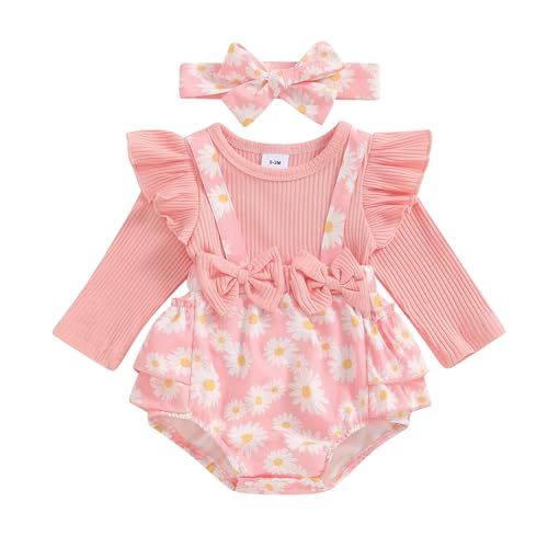 Image of Afunbaby Fall Baby Girl Clothes Newborn Onesie Ruffle Romper Dress Long Sleeve Floral Bodysuit Jumpsuit Winter Outfit