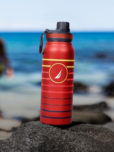 Image of NAUTICA Premium Leak-Proof Insulated Water Bottle - 1pc (Fender)| 750ml | Stainless Steel Flask with 24 Hours Temperature Retention | Ideal for Travel, Gym, Office Use Austin Printed-Red /Yellow