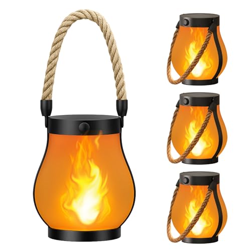 Hompavo Gen2 Solar Lanterns Outdoor Waterproof with Realistic Flickering Flame, Dual Charging (USB/Solar) & 2 Modes - Decorative Hanging/Table Lights for Yard Patio Garden Halloween Christmas Decor, 4