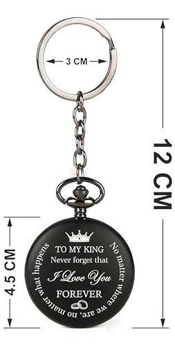 Image of Vintage Gandhi Style Pocket Watch with Engraved Designs & Messages Royal Black Analog for Men Women & Kids Includes Key Ring for car or Bike Keys Ideal Gift