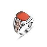 Handmade 925k Sterling Silver Red Agate Ring, Silver Aqeeq Carnelian Men Ring, Father Day Gift, Gift For Men, For Husband, 925k Silver