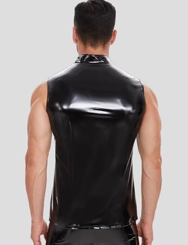Image of Panegy Men's Liquid Shiny Leather Shirt Jacket Slim Fit Wetlook Party Nightout Club 70s /80s Disco Blouse Tshirt