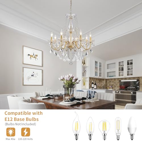 Gold Crystal Chandelier, 8-Light Crystal Chandeliers for Dining Room Light Fixture, Crystal Pendant Ceiling Light Modern Gold Lighting Fixture for Living Room Hallway Foyer Bedroom Kitchen Bathroom by ANJIADENGSHI - Used condition - Image 5