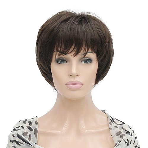 Lydell 8-10" Short Layered Shaggy Heat Resistant Synthetic Wigs Chestnut Brown