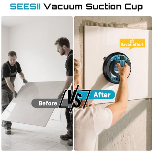 SEESII Suction Cups for Glass Lifting: 8" Tile Suction Cup Lifter with Handle and Pump, 200KG Load Capacity Heavy Duty Vacuum Lifter for Lifting Large Tile, Granite, Metal, Windows (2-Pack) image 2