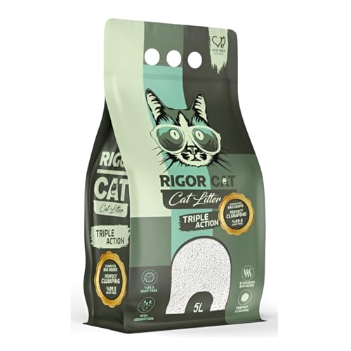 Rigor Aloe Vera Cat Litter 5L Natural White Bentonite Fast Clumping Superior Odor Control & Dust-Free Formula for a Clean Fresh Home
