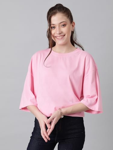 Image of KOTTY Women's Cotton Blend Solid Oversized T-Shirts