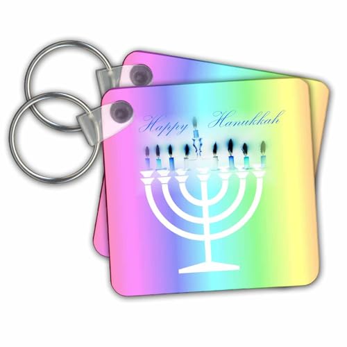 Key Chains Image of White Menorah with Candles Say Chanukah On Gradient (kc-290303-2)