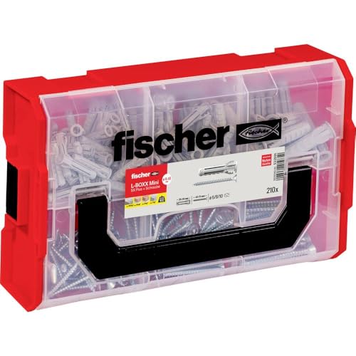 fischer L-Boxx Mini SX Plus + Schraube, 210-teiliges Dübel- und Schraubenset, 6-10 mm Durchmesser, 30-50 mm Länge, für Profis und Heimwerker, optimal für Ziegelwände