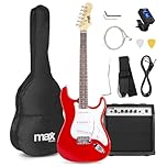 Max GigKit Red Beginner Electric Guitar Starter Kit with Classic S-Style Design, 40W Amplifier, Guitar Bag, Tuner & Accessories Included – Ideal Complete Package for New Learners