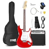 All-in-One Electric Guitar Set: Ideal beginner's package includes a classic Red S-style electric guitar, powerful 40W amplifier, guitar bag, digital tuner and essential playing accessories. Classic Tone & Versatility: Features three single-coil picku...