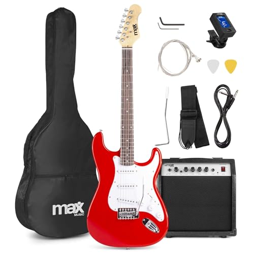Max GigKit Red Beginner Electric Guitar Starter Kit with Cla