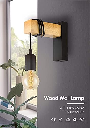 Vintage Industrial Wall Lamp Wall Mount Retro Sconce with Wooden Decor, Adjustable Hanging E27 Base Wall Lighting Fixture, Perfer for Beside Living Room Shop Studio,Black