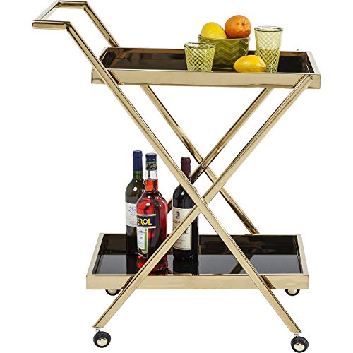 Kare Design Servierwagen Casino, edler Servierwagen, modern, Beistelltisch auf Rollen, Küchenwagen, Rollwagen, Transportwagen, gold/schwarz, 89x76x50cm