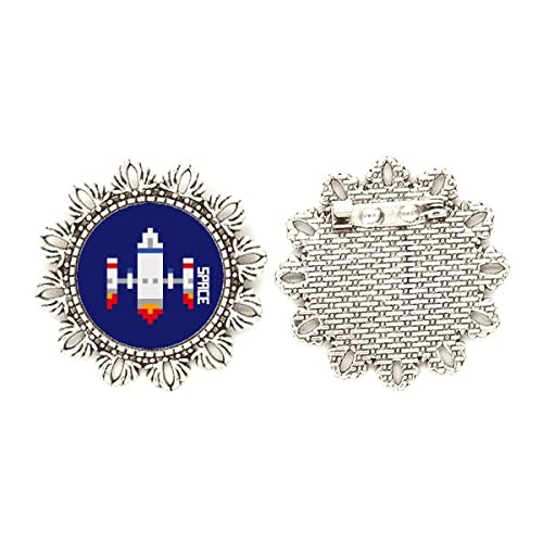 Broche de plata de cohete espacial tamaño medium para ropa y mochilas
