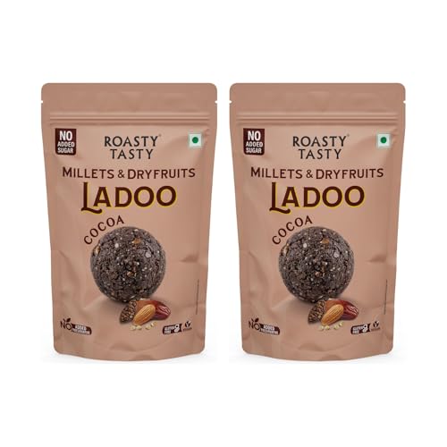 Image of Roasty Tasty Cocoa - Millets & Dryfruits Ladoo | No Added Sugar | Energy Bar Replacement | No Artificial Flavor | Healthy Snacks | Rich in Fiber & Proteins | Dry Fruits, Seeds & Nuts Mithai | Pack of 2 (120g each)