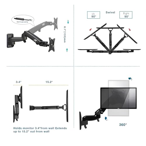 Image of SYGA NB F150 Monitor Wall Mount Bracket, Full Motion Single Arm for 17-35 Inch Screens, 3-12kg Load Capacity, Black