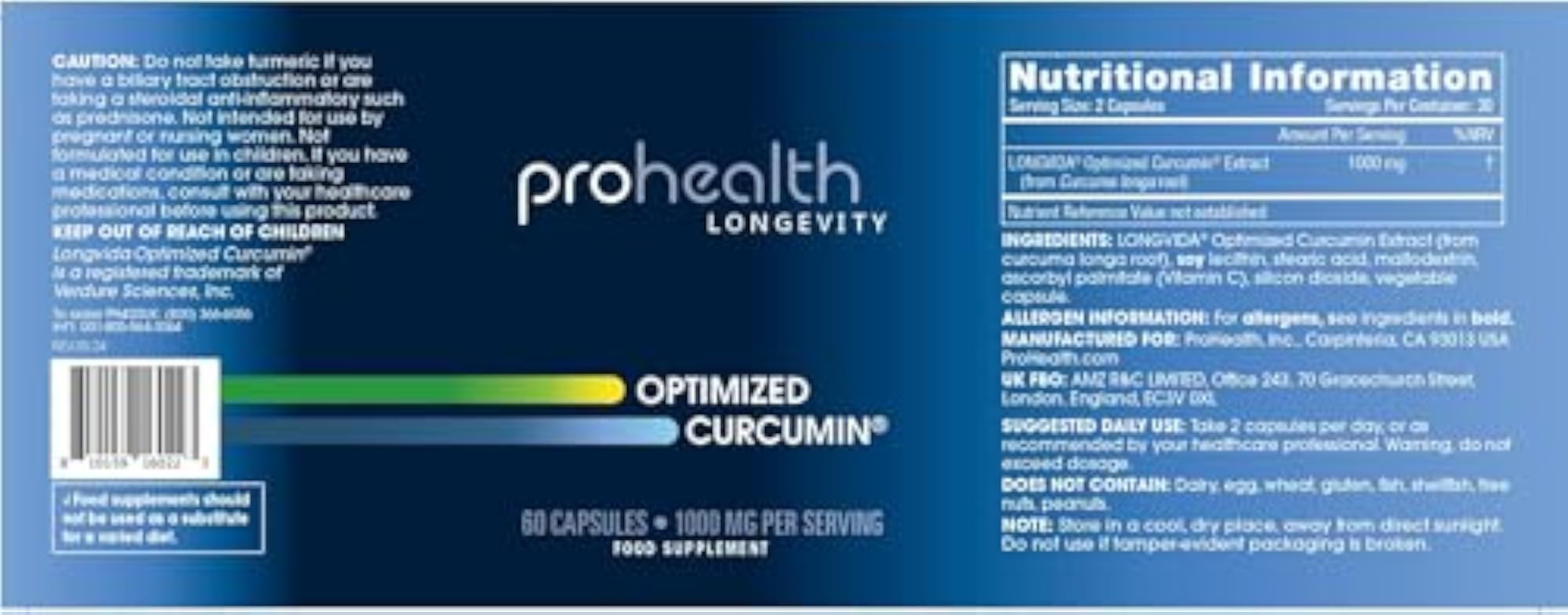 Optimized Curcumin Longvida Capsules, 60 mg