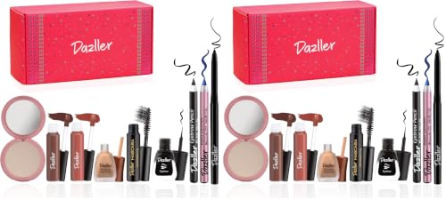 Image of Dazller Mini Glam Kit - 8 in 1, Medium Skin Tone, Contains - Kajal & Kohl, Eyebrow Pencil, Eyeliner, Mascara, Foundation, Compact, Lipcolour (2), 38.45g (Pack of 2)