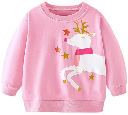 Image of EULLA Toddler Girls Christmas Sweatshirt Long Sleeve Snowman Deer Santa Claus Xmas Holiday Shirts for Kids Sweater 2-7 Years