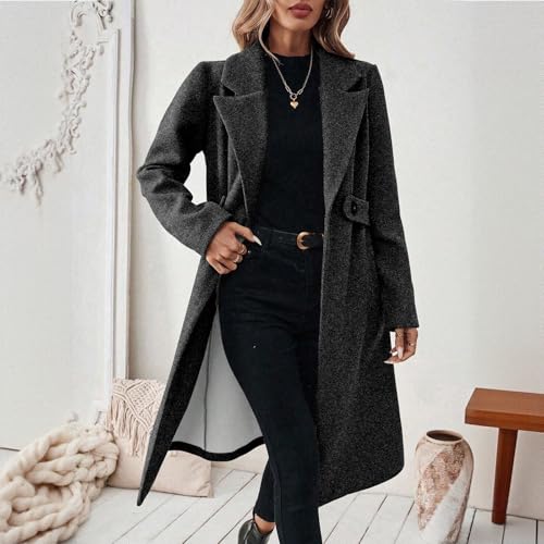 Manteau long avec revers cranté élégant et fermeture croisée