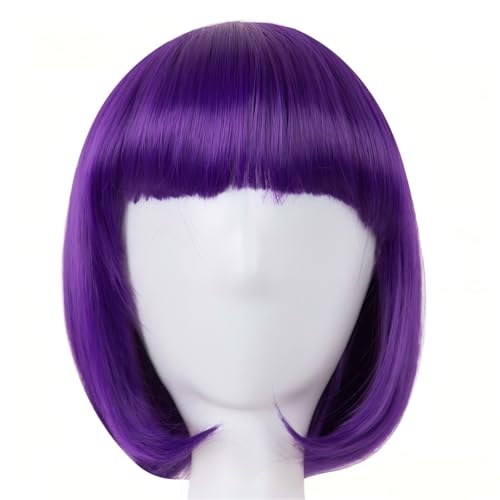 HIGHROCK Bob Wig with Bangs, 10 inch Short Bob Wig Straight Hair for Women Natural Looking (Purple)