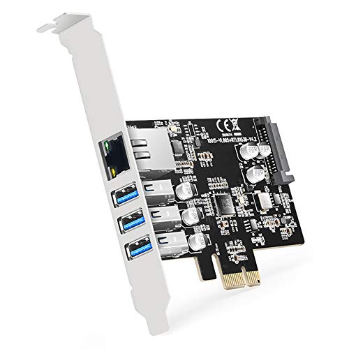 MAIWO 3 Ports PCI Express USB 3.0 Card + Gigabit Ethernet Ports with SATA 15-Pin Power Connector(KC015)