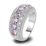Psiroy 925 Sterling Silver Plated Simulated Pink Topaz Half Eternity Band Ring Size 9