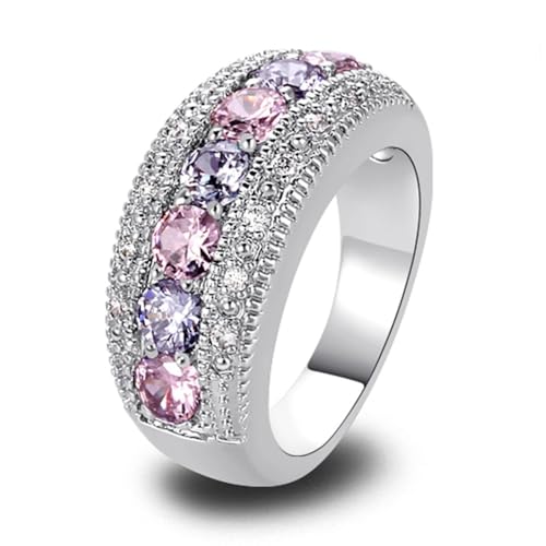 Psiroy 925 Sterling Silver Plated Simulated Pink Topaz Half Eternity Band Ring Size 9