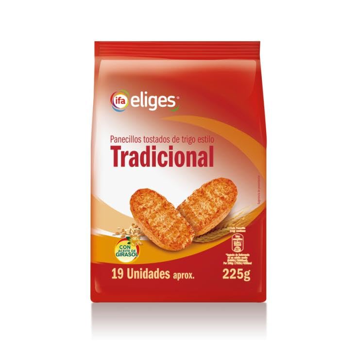 IFA ELIGES - Panecillo Tostado Tradicional, Con Aceite de Girasol Alto Oleico (6%), Pack de 19 Unidades Aprox., Snack Crujiente para Desayunos y Aperitivos, Bolsa 225g (Fabricado en España)