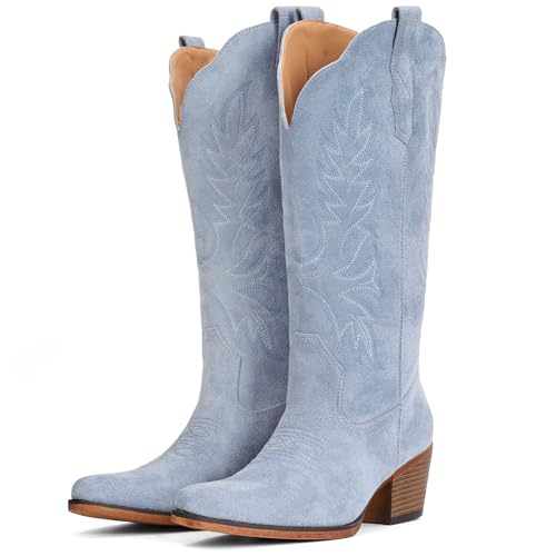 Image of IUV Suede Cowboy Boots for Women Mid Calf Western Cowgirl Boots