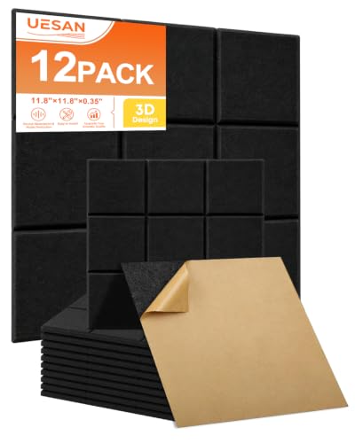 12 Paneles Acústicos para Pared con Auto-adhesivo, 30 x 30 cm, Paneles de Espuma de Alta Densidad para Reducción de Ruido para Estudio, Oficina