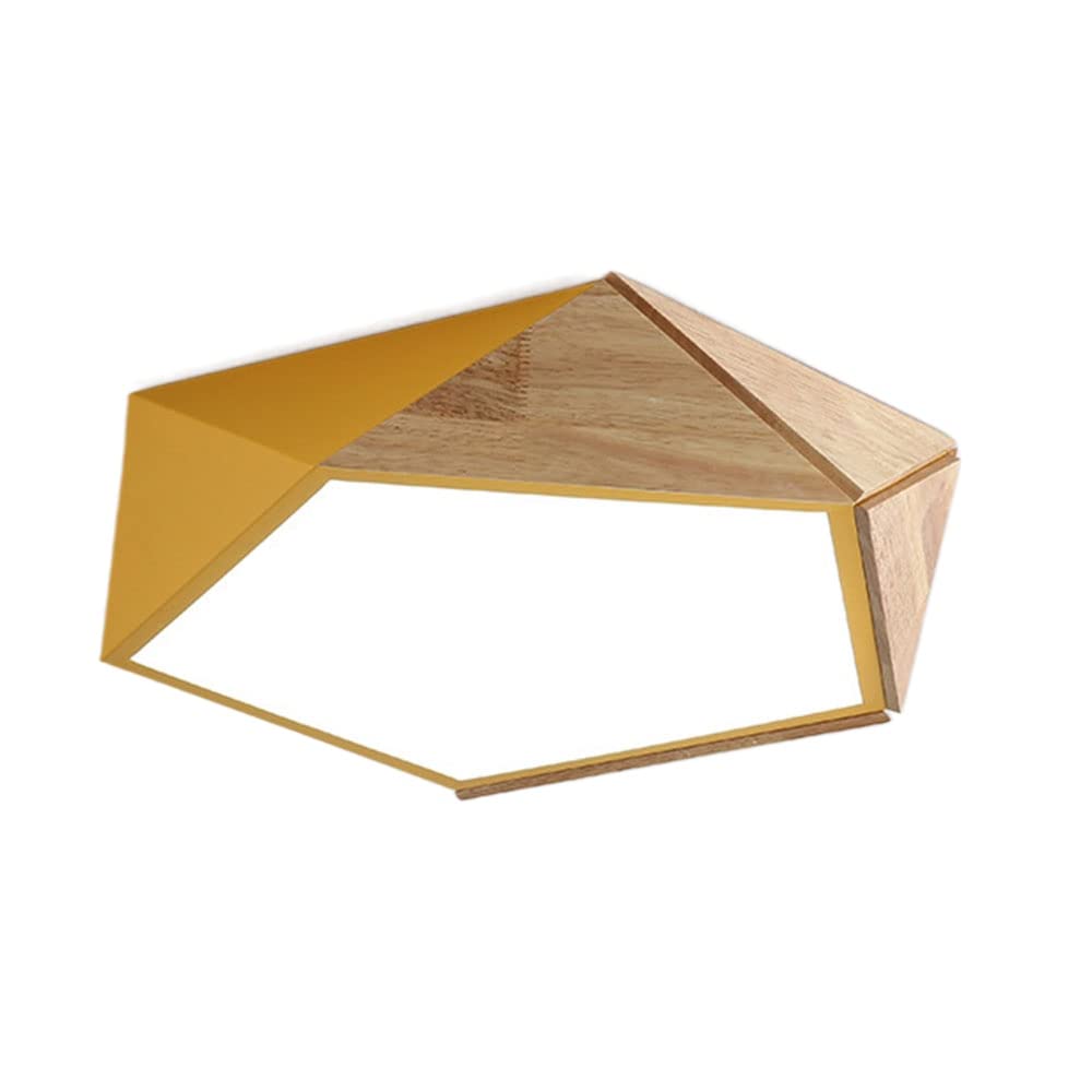 HYJAUSXB Modern Geometric Wooden Ceiling Chandelier with Dimmable LED Light 16.5 inch Flush Mount Fixture for Living Room and Bedroom 3 Color Temperatures Included