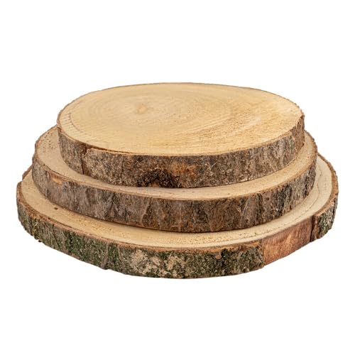 Weihnachtskranz Holzscheibe 15 Ideen mit Herz | Deko-Baumscheiben rund | 3er Set | mit Rinde | 3...