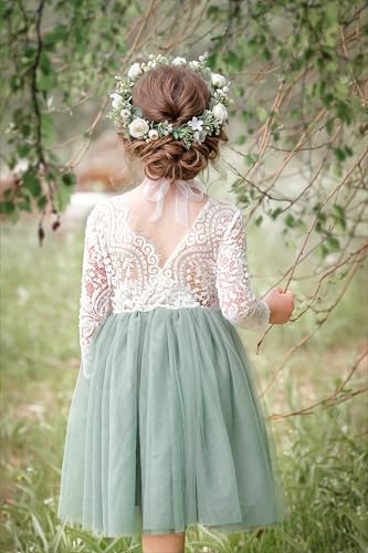 Image of 2Bunnies Girl Peony Lace Back A-Line Straight Tutu Tulle Party Flower Girl Dress