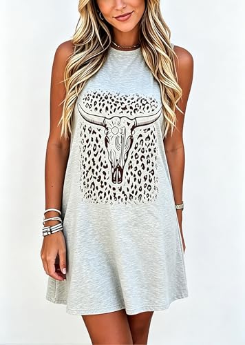 Image of Sun Salt Sand Coconut Tree Tank Mini Dress for Women Sleeveless Beach Praty Shirts Summer Vacation Short Mini Dresses