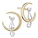 SHEGRACE Femme Chat sur la Lune Clous D'oreilles en Pur Argent 925 Sterling Platine/Or Rose/Or Plaqué D'oreille Ornements, Cadeau pour Amoureux des Chats