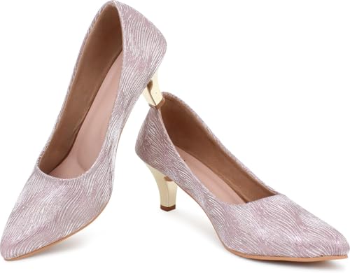 Image of Action Women's Suede Stiletto Pumps| Silver Textured Pattern| Gold Heel| Evening Antique