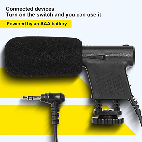 Microfone de filmadora estéreo, microfone de câmera digital prático hipercardióide preto para filmag