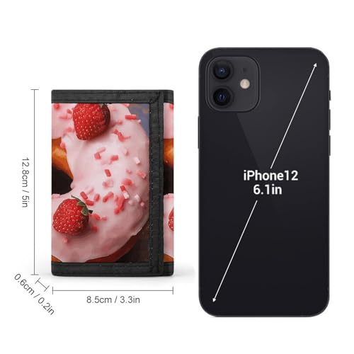 FJWKLRBV Strawberry Donut Trifold Wallet for Men with 8 Card Slots & Coin Purse Slim Bifold Credit Card Holder