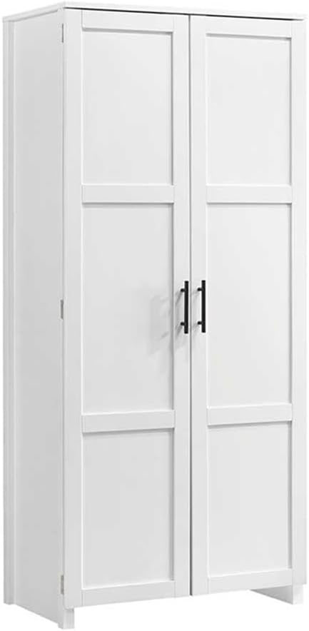 Pemberly Row Contemporary Engineered Wood Pantry Cabinet, Tall Cabinet Furniture for Structured Storage and Organization, White Finish