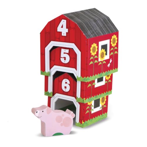 Image of Melissa & Doug Nesting and Sorting Barns and Animals with 6 Numbered Barns and Matching Wooden Animals