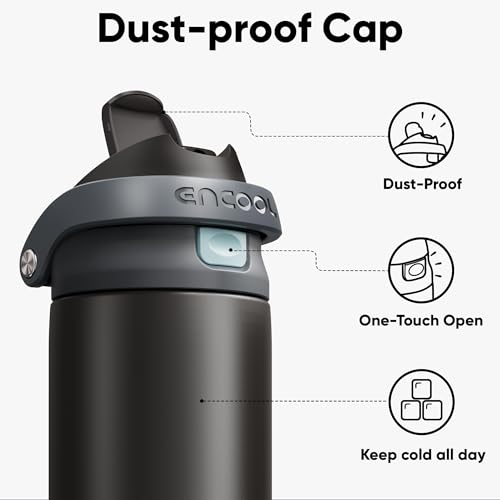 Image of ENCOOL Leakproof Insulated Water Bottle with Straw Dual-Sip Water Bottle Bag-Safe Design for Work, Commute & Gym - Keeps Drinks Cold All Day, 32 oz, Charcoal Gray