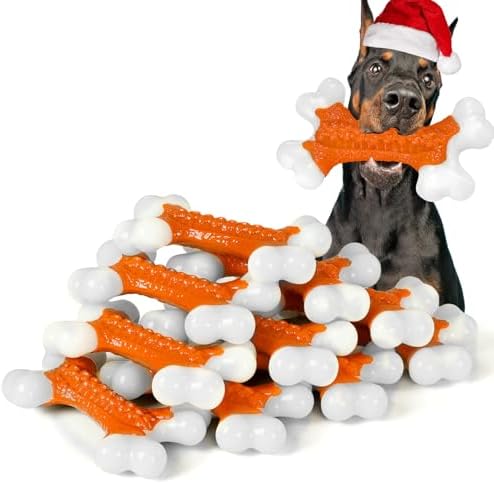 10-Pack Dog Toys for Aggressive Chewers Large Breed, Tough Bones, Nylon Puppy Teething Chew Toys Medium Dogs, Heavy Duty Peanut Butter Flavor Toys