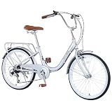 OUCHVILI Girls Bike, 22 Inch Wheels, Rear Cargo Rack Cruiser Bike for 10+ Year Old Girls Women, Multiple Colors (22 Inch, Silver)