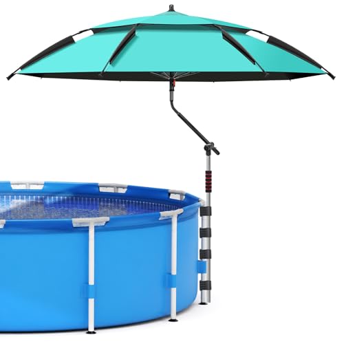 GJL Above Ground Pool Umbrella 7.2 FT Adjustable Outdoor Poolside Umbrella | UPF 50+ Double-Layer Pool Shade Canopy for Backyard Deck & Patio Pool Accessories